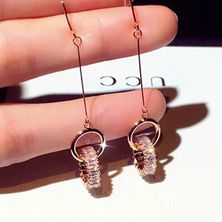 New Fashion Long Super Elegant Micro Inlaid Round Zircon Earring Ear Hook Temperament For Lady Romantic Exquisite Luxury Earring