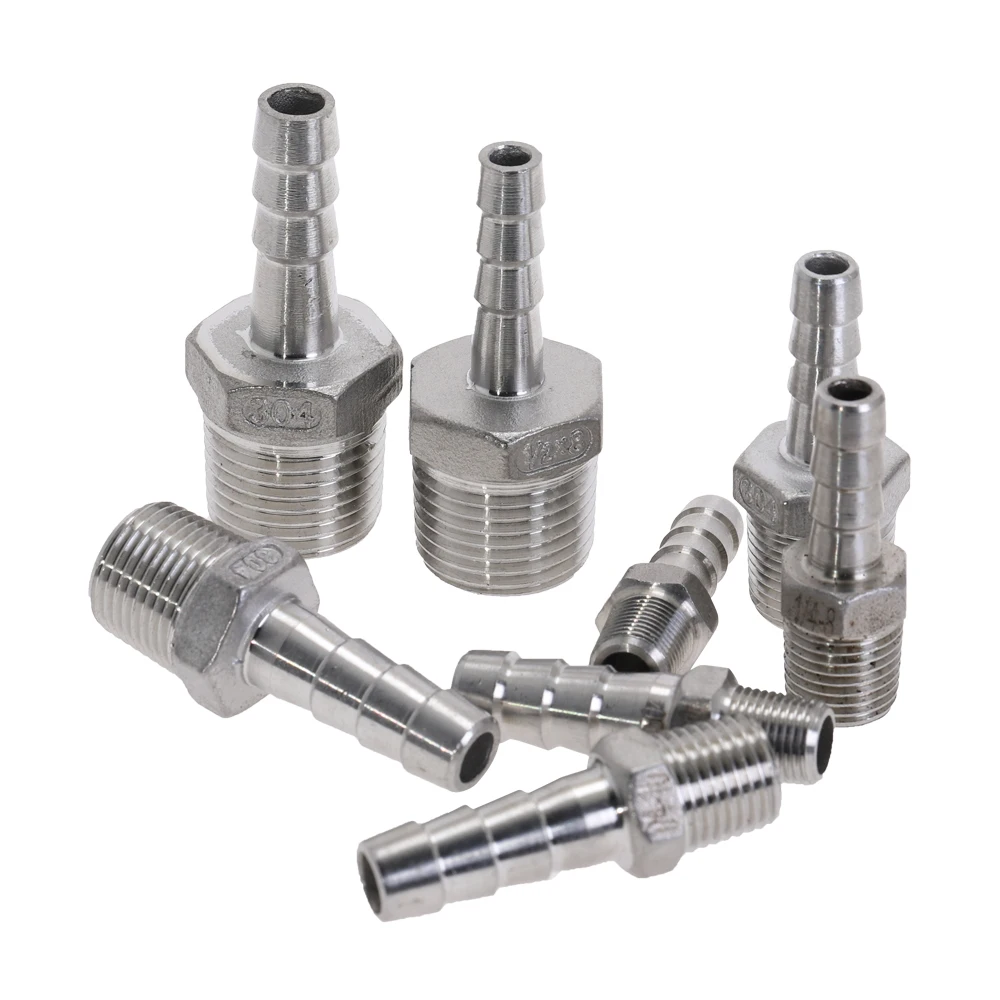 Stainless Steel 304 BSP Male Thread  Pipe Fitting X Barb Hose Tail Reducer Pagoda Joint Coupling Connector