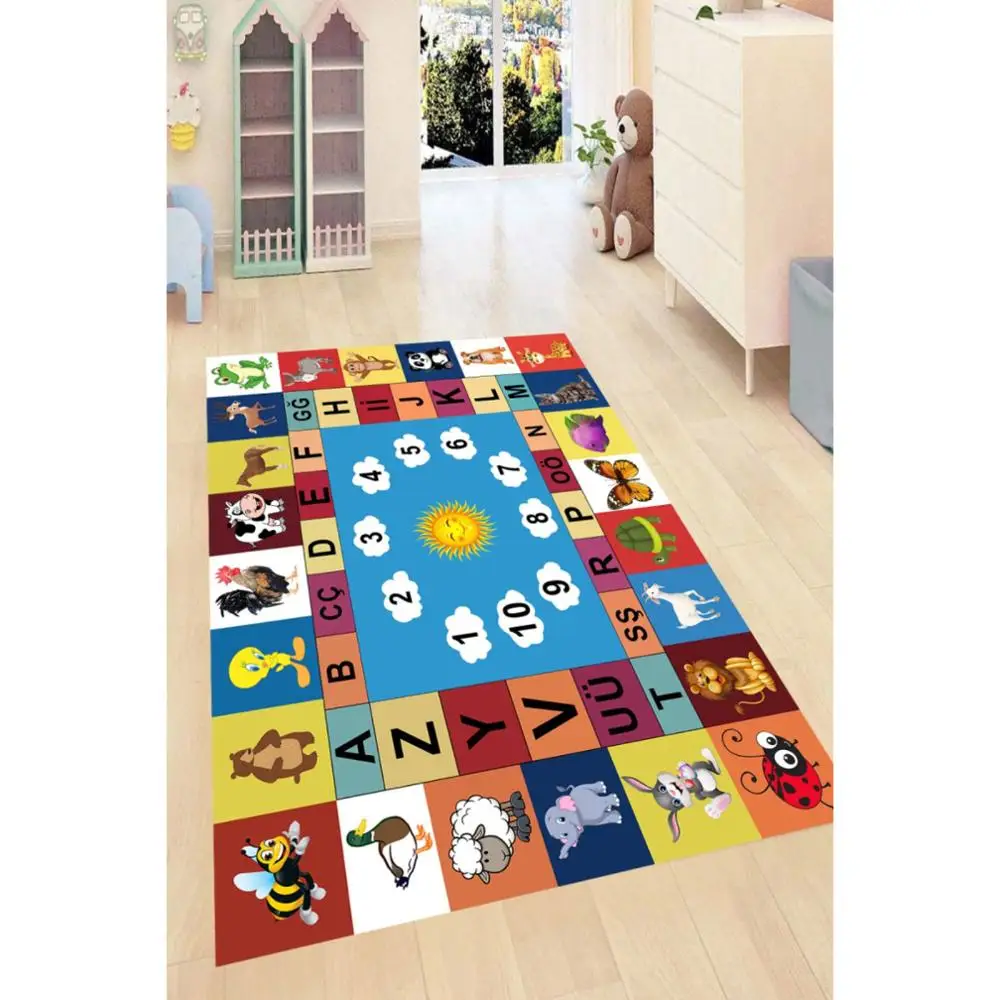 Fun Educational Alphabet Patterned Kid Room Game Carpet Rug Tateme Tatami Mat Decoration Bedroom Quarto Kilim Lightning Mcquenn