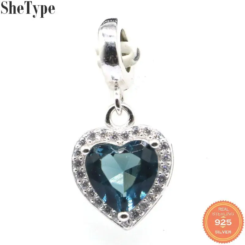 22x12mm Lovely Heart 2.5g London Blue Topaz Orange Spessartine Garnet CZ 925 Solid Sterling Silver Pendant Wholesale