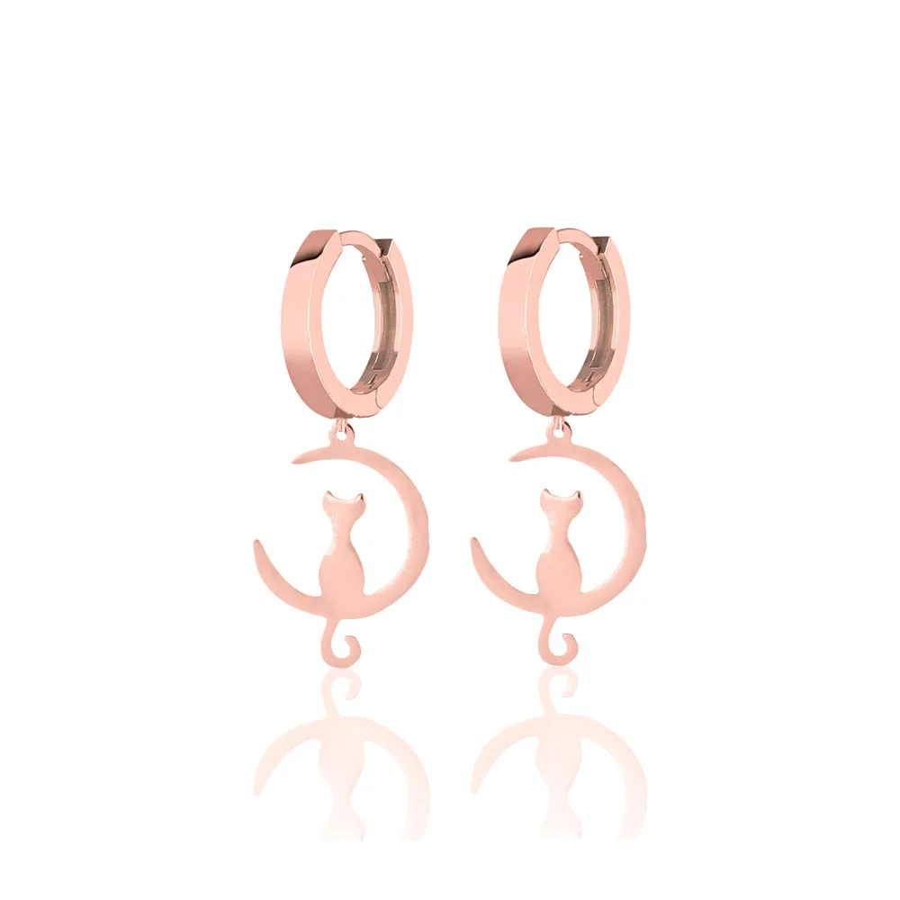 Pure 925 Sterling Silver Earrings Cat Jewelry For Women Rose Gold Plated Drop Earrings