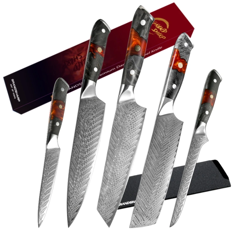 Chef Knife Set Japanese Kitchen Knives AUS10 Damascus Steel Boning Utility Cooking Butcher Tools Ultra Sharp Slicing Cutting NEW