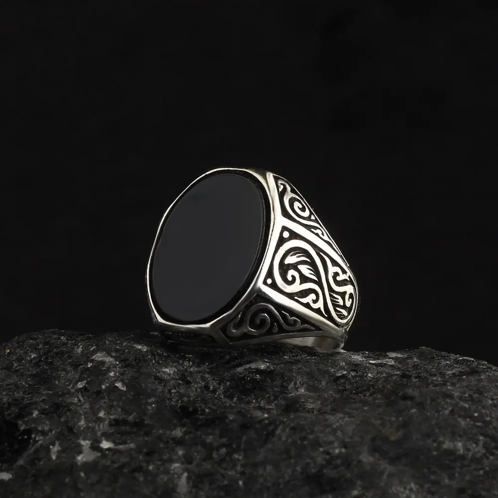 

Onyx Gemstone 925 Sterling Mens Silver Ring, Gift Jewelry, Real Natural Stone Turkish Style, made in Turkey Vintage 2022 Accessories Fashion Trend