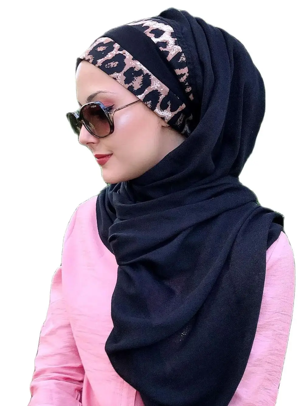 Yeni Moda Hijab Kadın Müslüman Başörtüsü 2021 İslami Türban Şapka Eşarp Bone Fular Türban Leopar Biyeli Siyah Keten Hazır Şal