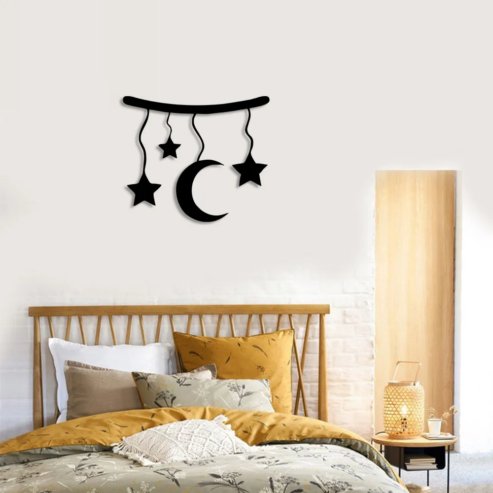 Swinging Stars on Branch Moon Wall Room Home Accessory Wooden Table 50x42cm