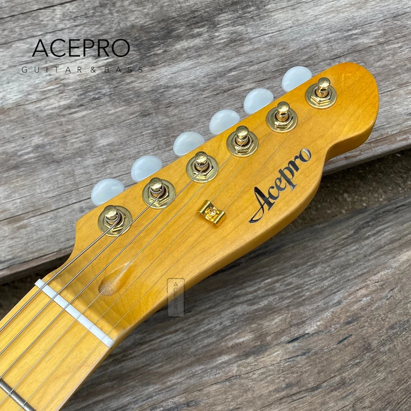 Acepro Ash Body Relic Electric Guitar, Vintage Sunburst Color, Maple Neck, Abalone Inlays, Gold Hardware, Handmade Aged Guitarra