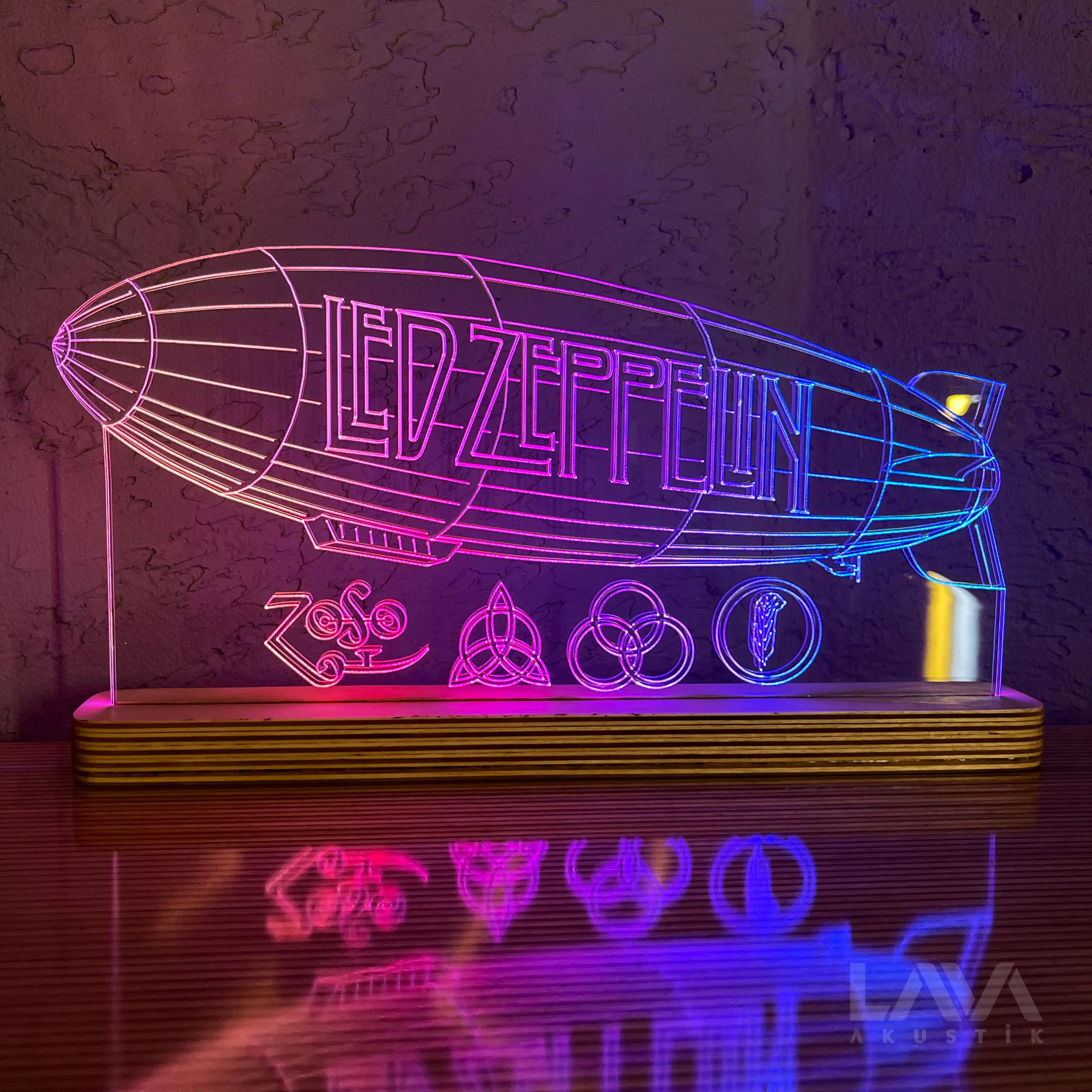 Zeppelin Metal Blues Folk RGB LED Light USB Lamp Remote Full Animation Color Night Fan Hard Rock Band