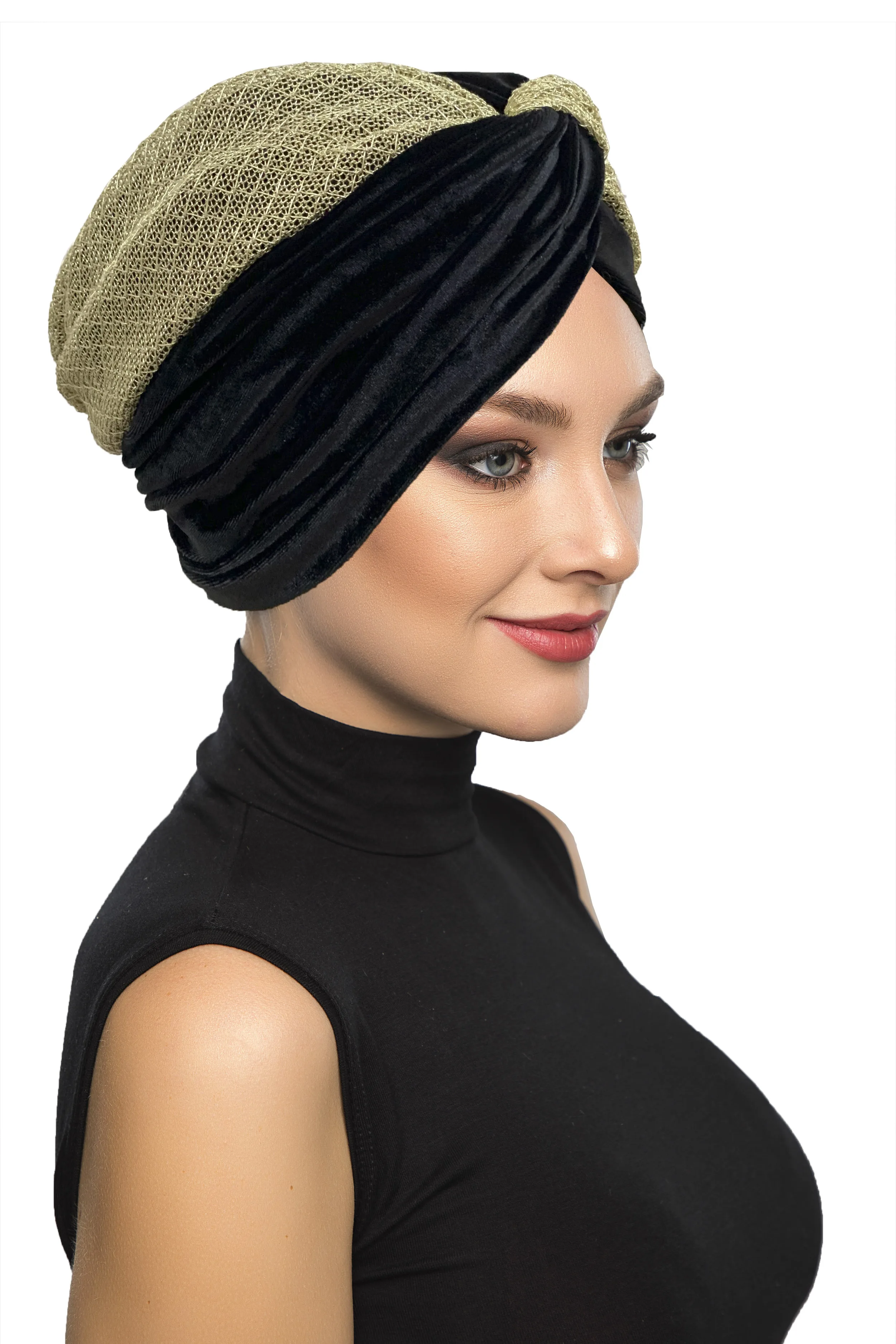 

2022 New Fashion Velvet Gold Armored On Black Ready Made Turban Hijab Bonnet Scarf Cancer Cap Special Women Product Beret Muslim Liner Chemo All Season Rib Lame Pearl Bead Custom Design