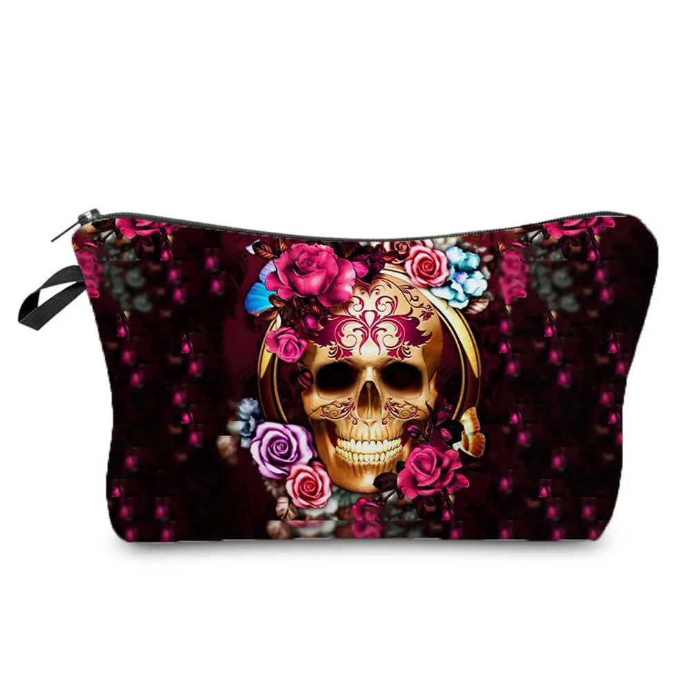 Skull Printing Makeup Bag Halloween Candy Bag Female Storage Pouch Large Cool Students Pencil Case Custom Pattern Cosmetic Bag