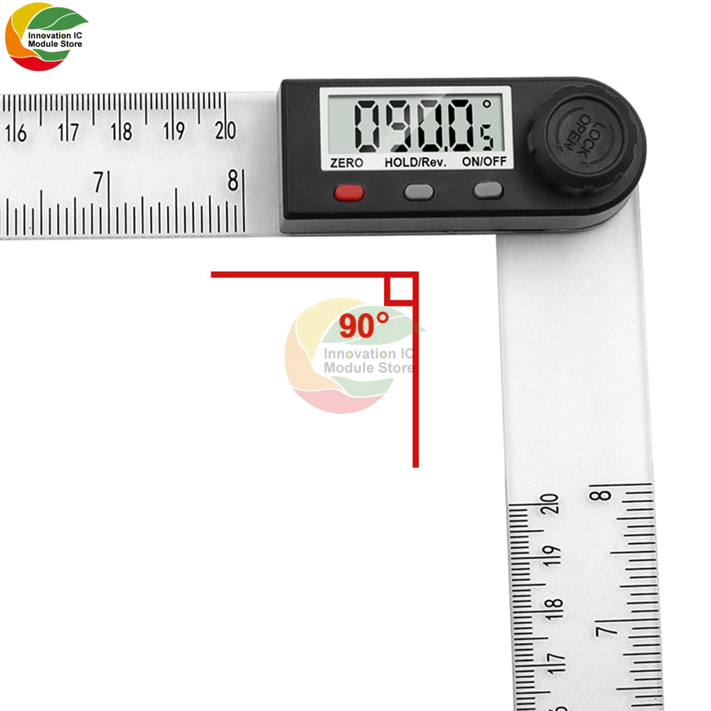 Digital Display Angle Ruler Protractor Right Angle Ruler Woodworking Ruler Angle Measuring Instrument 360° Angle Ruler 0-200mm