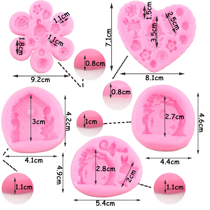 Fairy Garden Gnome Door Window Silicone Molds Flower Leaf Mushroom Cupcake Topper Fondant Cake Decorating Tools Chocolate Moulds