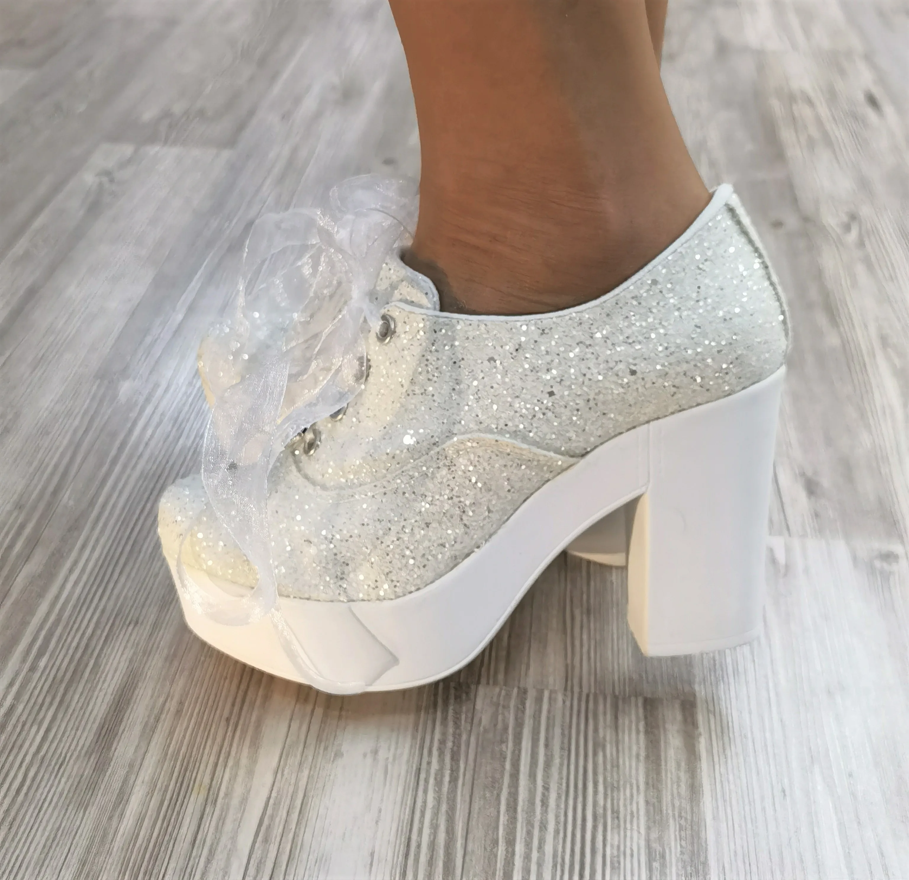 Glitter 10 CM Bridal Shoes Casual Glitter Wedding Shoes Party or Wedding shoes White Shoes Women White Bridal Shoes