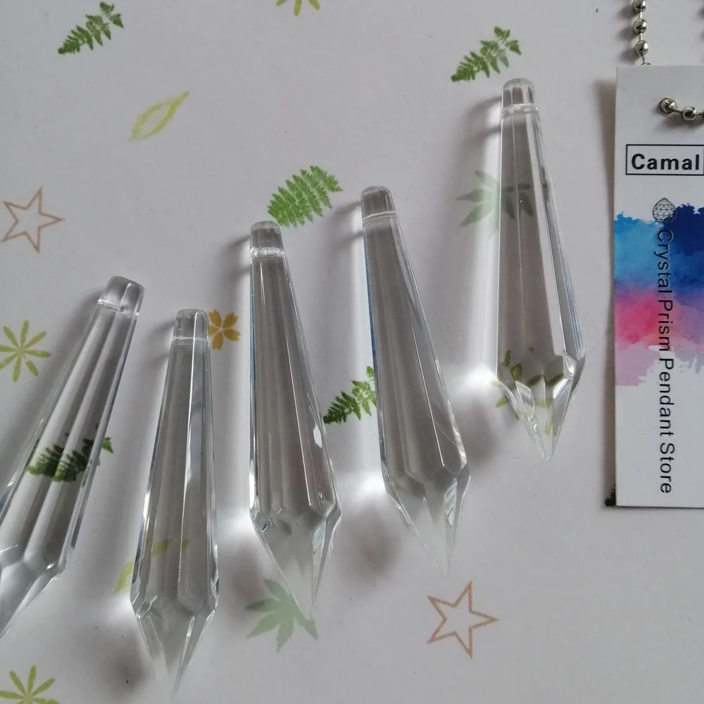 Camal 5Pcs 65mm Clear Glass Crystal Icicle Tine Chandelier Lamp Prisms Pointed Pendant Bead Hanging Suncatcher Lighting Parts