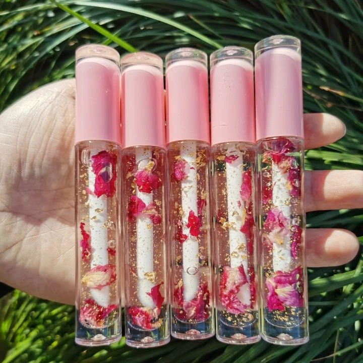 New Trending Private Label Vendor Clear Pink Tube Custom 24K Gold Plumping Vegan Moisturizing  Wholesale Rose Lip Gloss