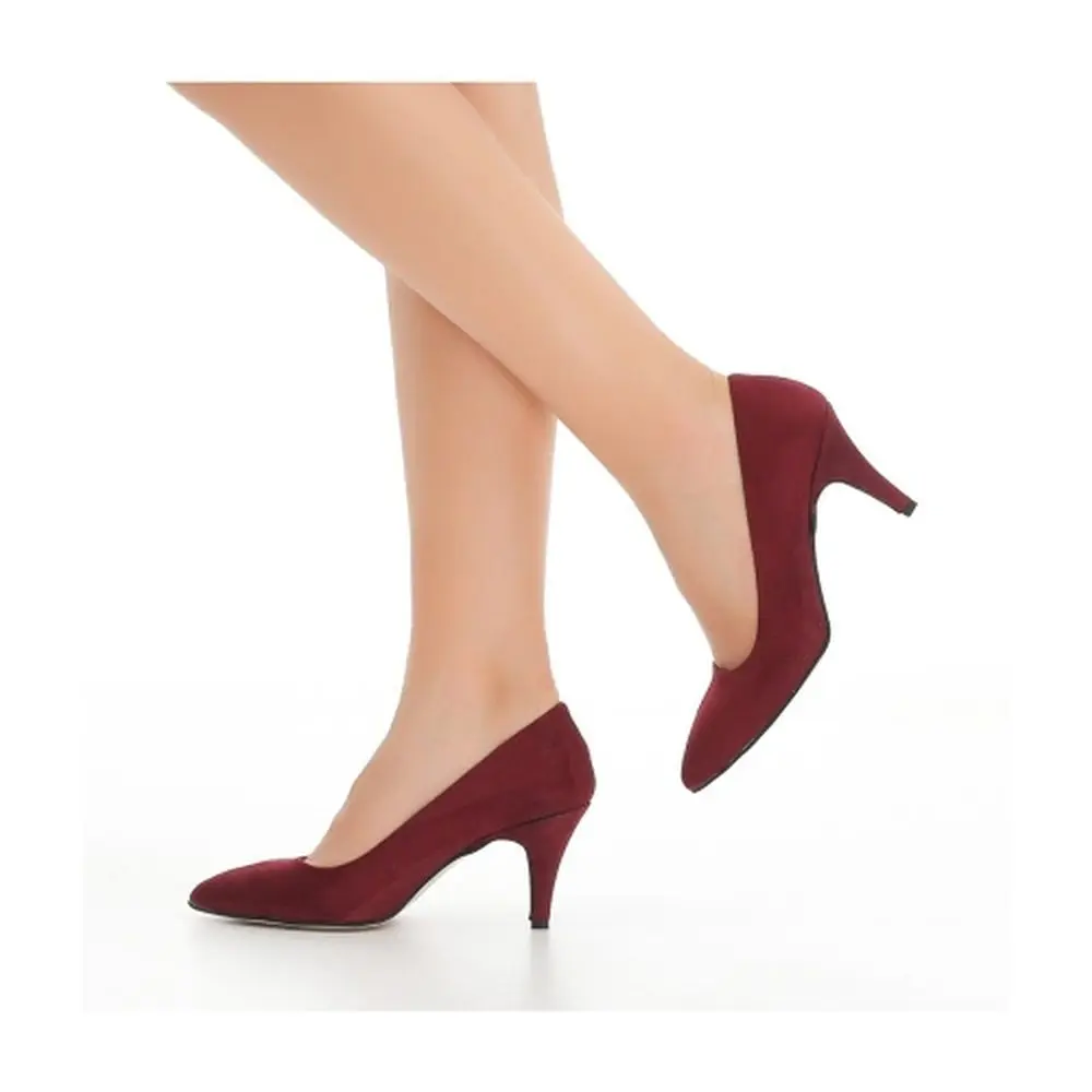 Burgundy Kitten Heels Women Shoes 7 cm Heel Shoes Casual Shoes for Women Low Heels for Womens Short Heels for Women Closed Toe