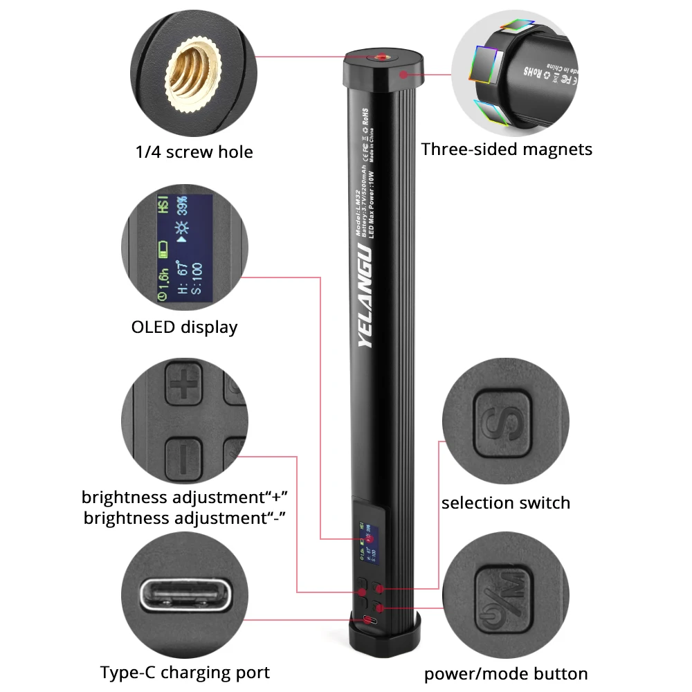 RGB Light Stick Handheld LED Light Wand Magnetic Video Light 5200mAh Rechargeable 21 RGB Effect for Live Streaming YouTube Vlog