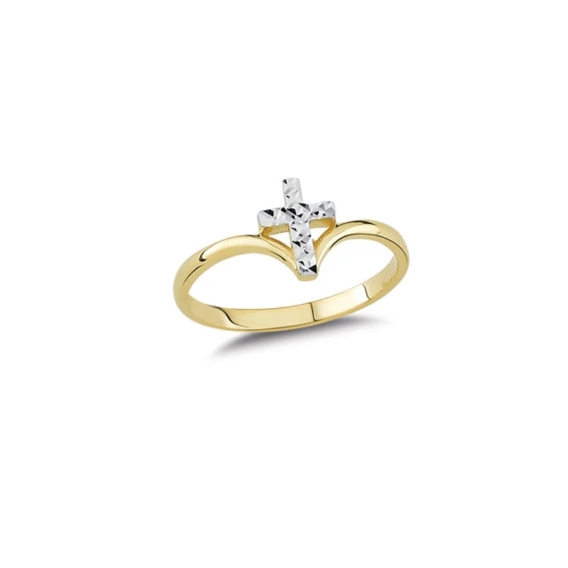 14K Solid Gold Cross Design Ring for Women