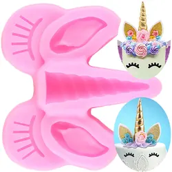 DIY Unicorn Ear Eye Silicone Molds Baby Birthday Cupcake Topper Fondant Cake Decorating Tools Candy Chocolate Gumpaste Moulds