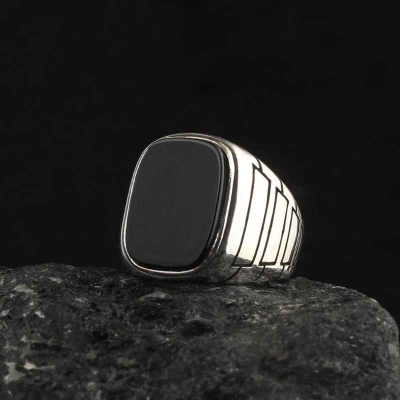 Male Black Agate Gemstone 925 Sterling Silver Ring 2022 Summer Winter Trend Special Design Accessory Products Gift Items Free Shipping