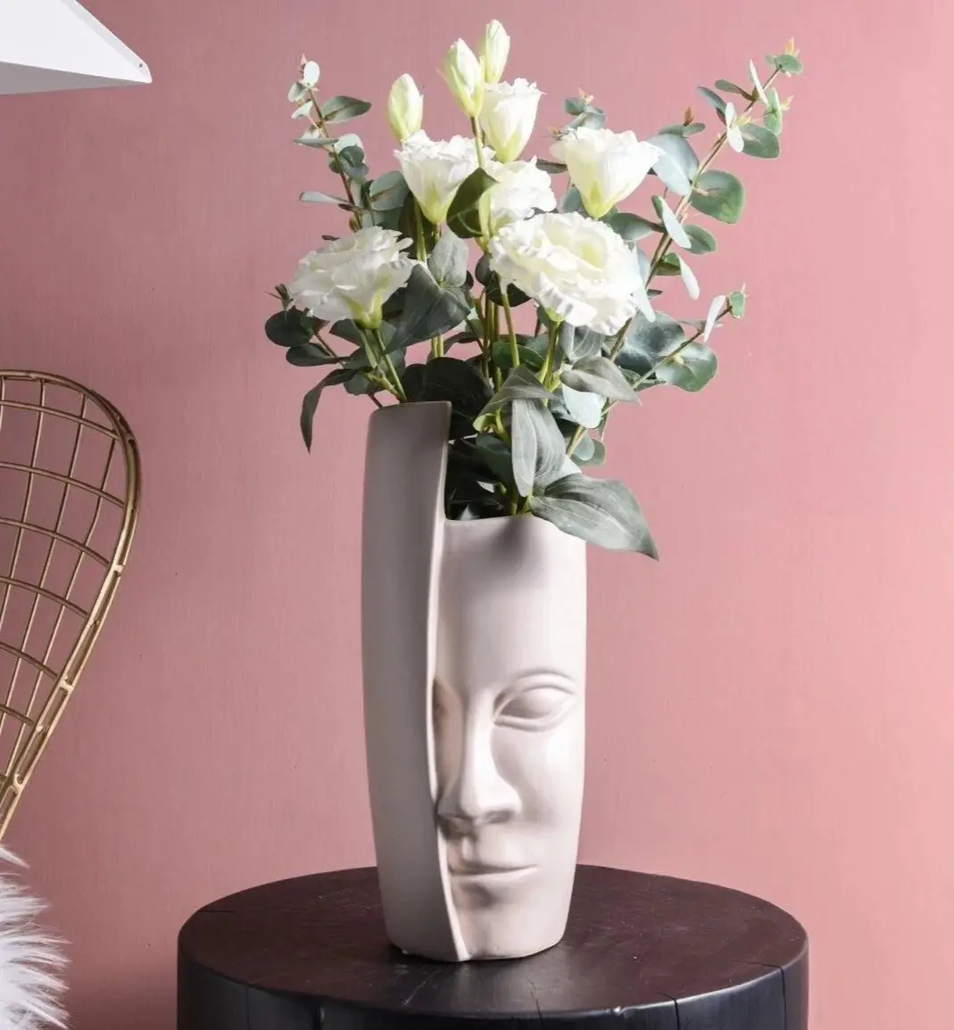 Face Vase Head Vase Home Decoration Ceramic Vase Donuts Flower Pot Nordic Desk Decoration White Northern European-Style