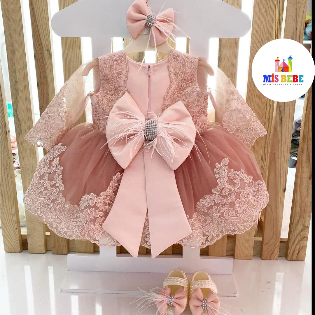 3-Pcs Dress hair Clip Shoes Clothing Sets Lace Gemmiferous Autumn Spring Summer Kids Costum toddler ball gownes Children