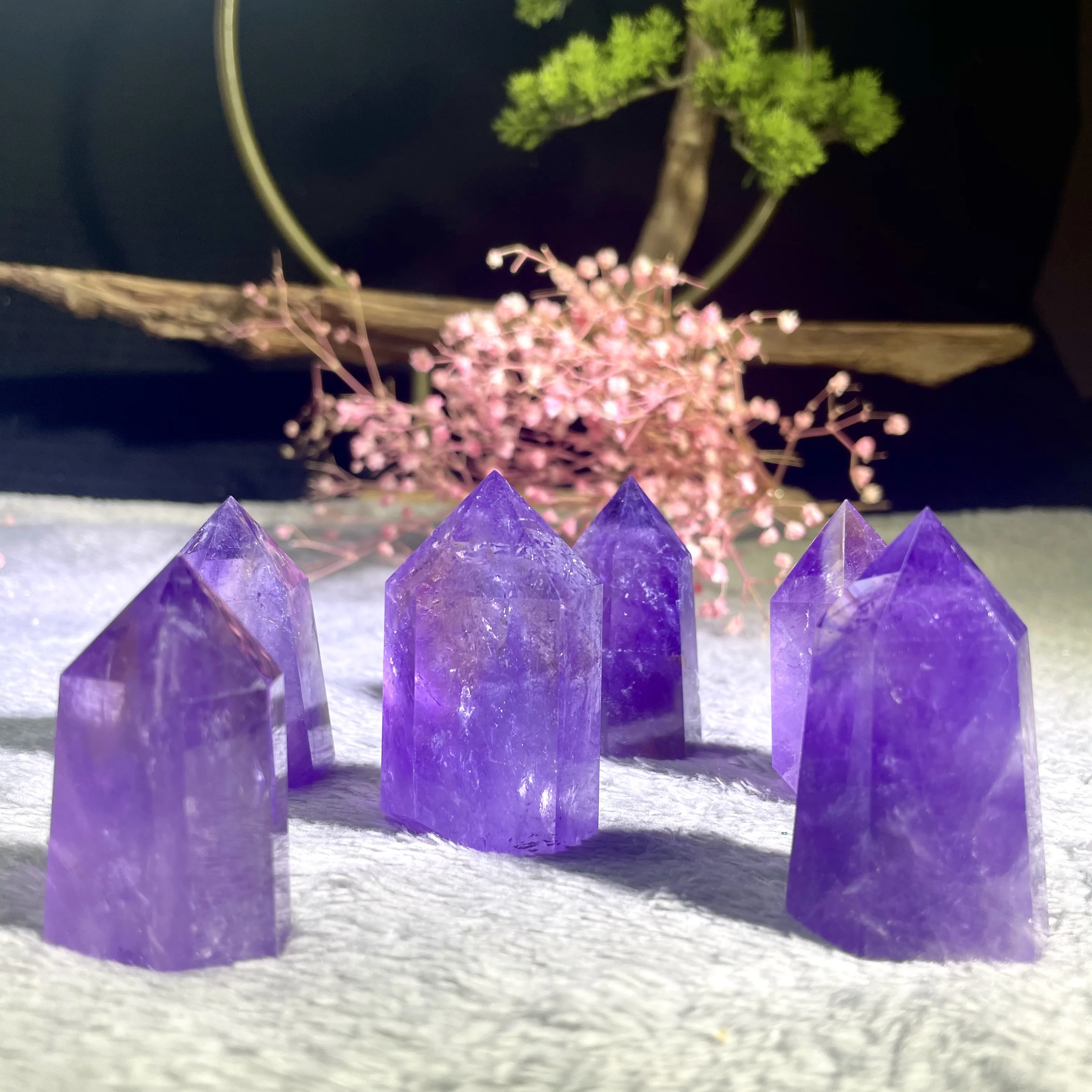 

1PCS Natural Crystal Point Amethyst Healing Obelisk Quartz Wand Obelisk Ornament for Home Decor Reiki Energy Stone Pyramid