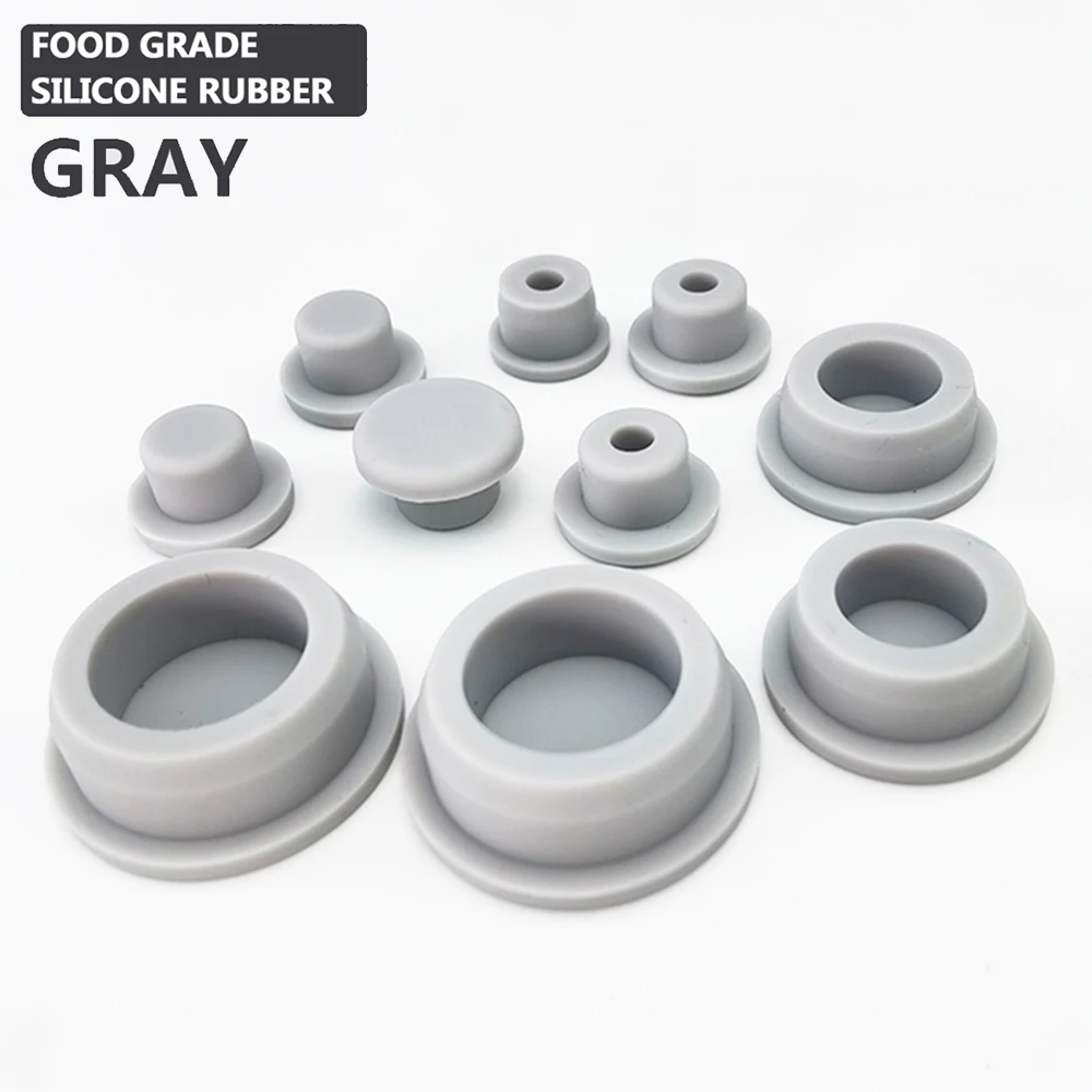 Grey 13mm to 48mm Food Grade Silicone Rubber Round Hole Plug Blanking End Cap Tube Pipe Stopper T Inserts Cover Seals Dust-proof