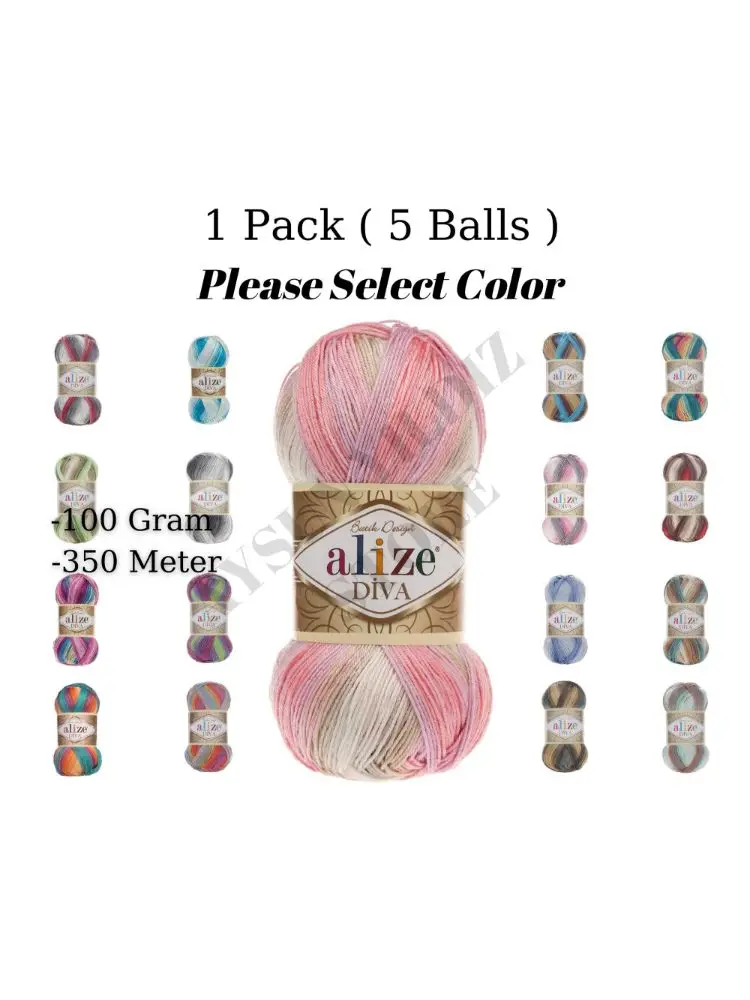 Thread 1 Pack ( 5 Balls ) Alize DIVA BATIK Hand Knitting Yarn ( %100 Microfiber Acrylic ) 100 Gram 350 Meter Crochet Tool Kit