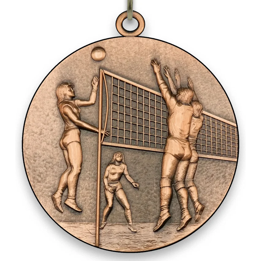 Large Metal - Volleyball Medal - Female - Bronze - 6,4 cm - with Neck Ribbon size 2,2cm x 80 cm, Choice of Ribbon Colours.