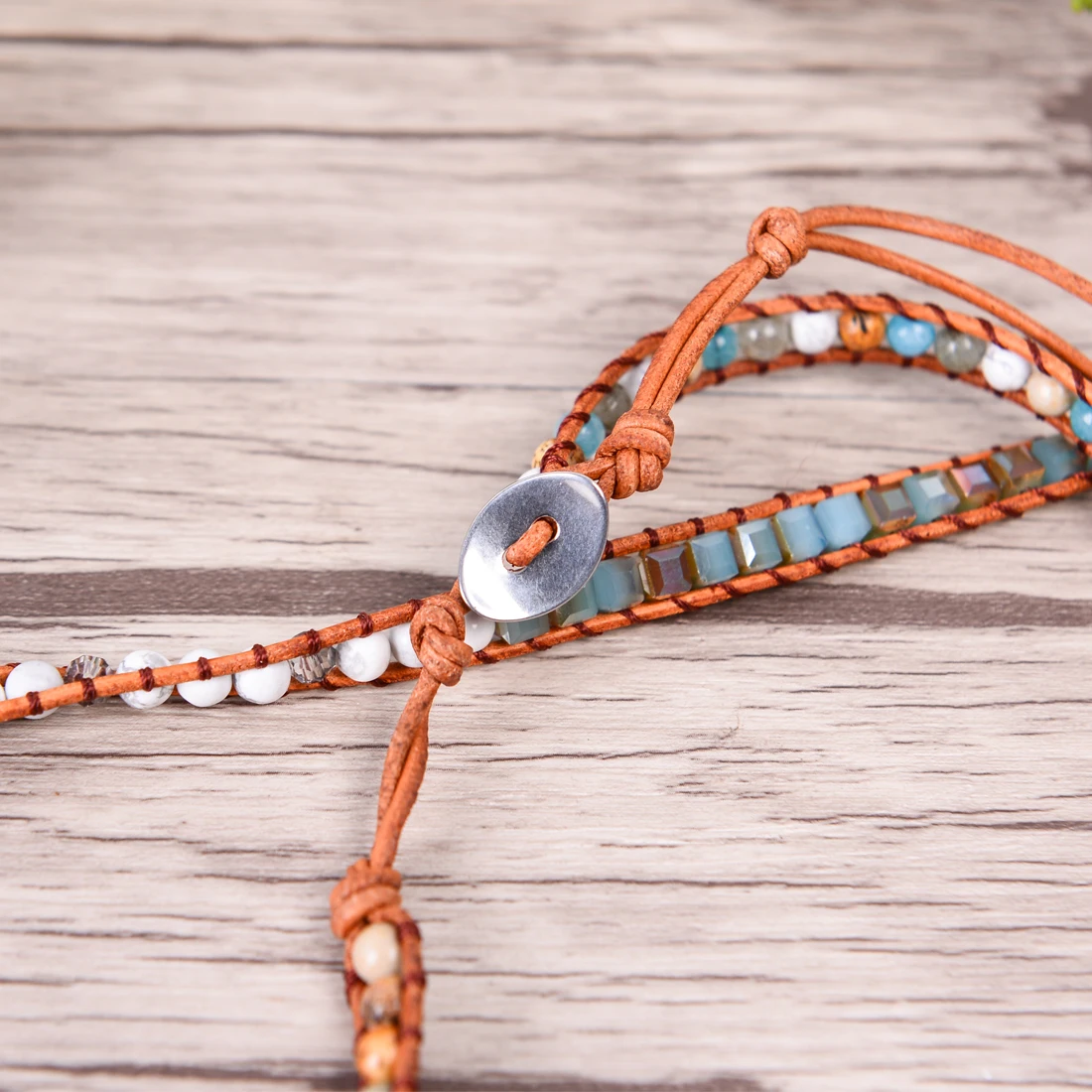 Unique Mix Strands Leather Bracelet Multicolor Natural Stone Woven Wrap Bracelets Bohemian Bracelet Drops Hipping