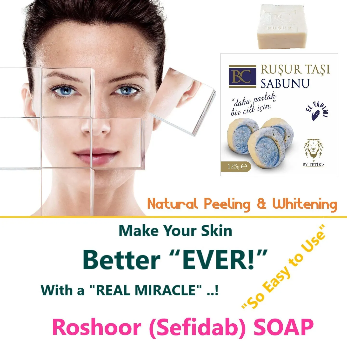 

Natural Organic Sefidab Rooshoor Rusur Stone Iran Skin Brightening Anti Acne Softener Treatment Oil Control Face Care Peeling