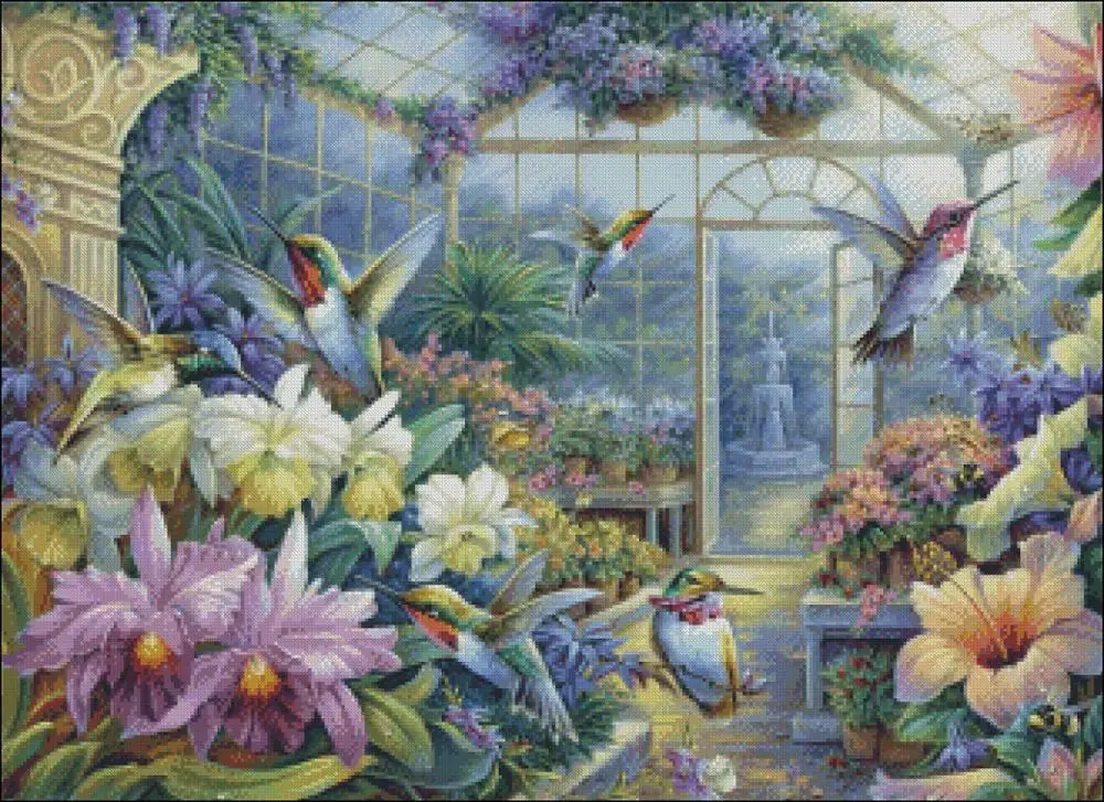 Antique Greenhouse - Counted Cross Stitch Kits - Handmade Needlework Embroidery 14 ct Aida Cross Stitch Sets