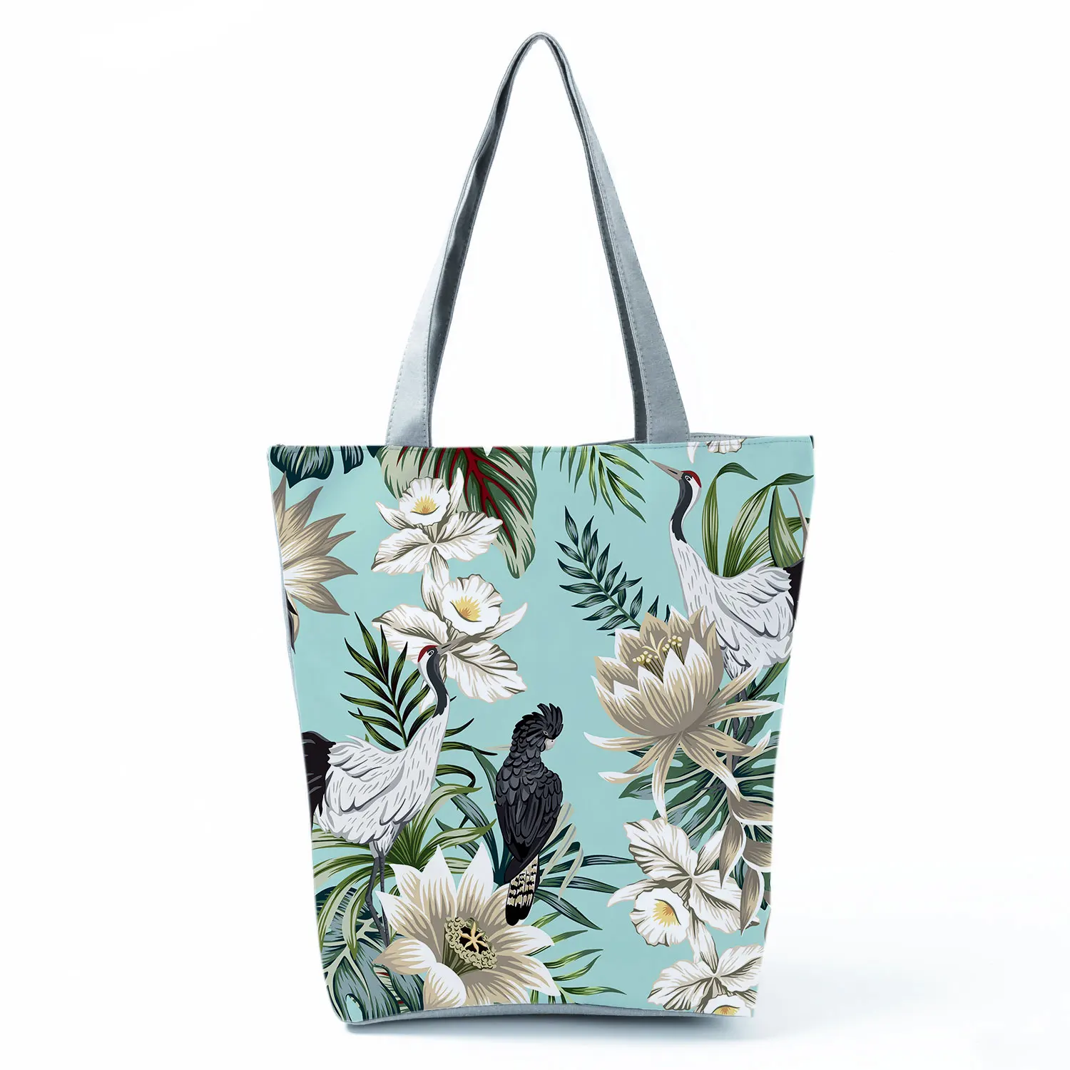 

Animal Crane Floral Print Shoulder Bag Refreshing Fashion Tote Chinese Eco Friendly Handbag High Capacity Portable Shopping Bag