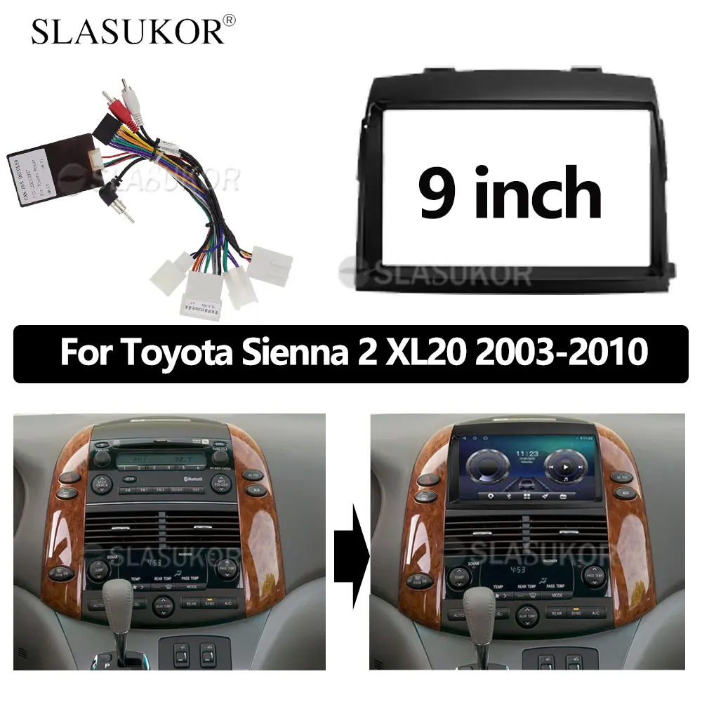 Kit de cadre audio de voiture Android, panneau de façade de câble, grand écran, radio, 9 pouces, Toyota Sicannelle 2, XL20, 2003 - 2010