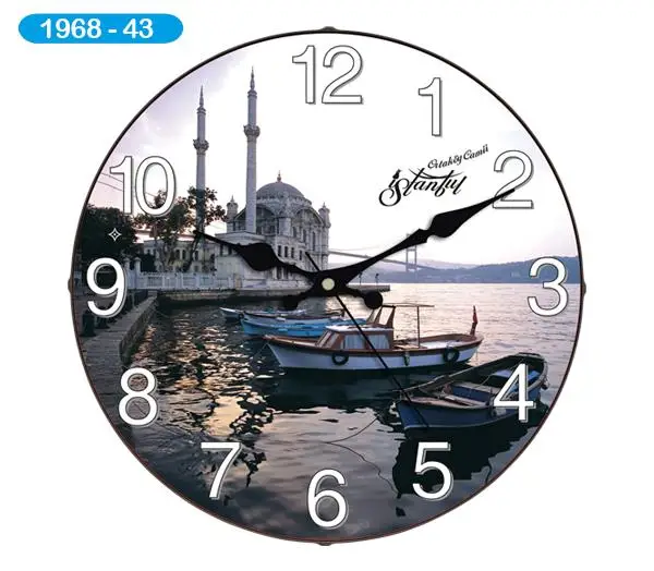 Decorative Curved Glass Wall Clock 1968-043-Plastic Mosque