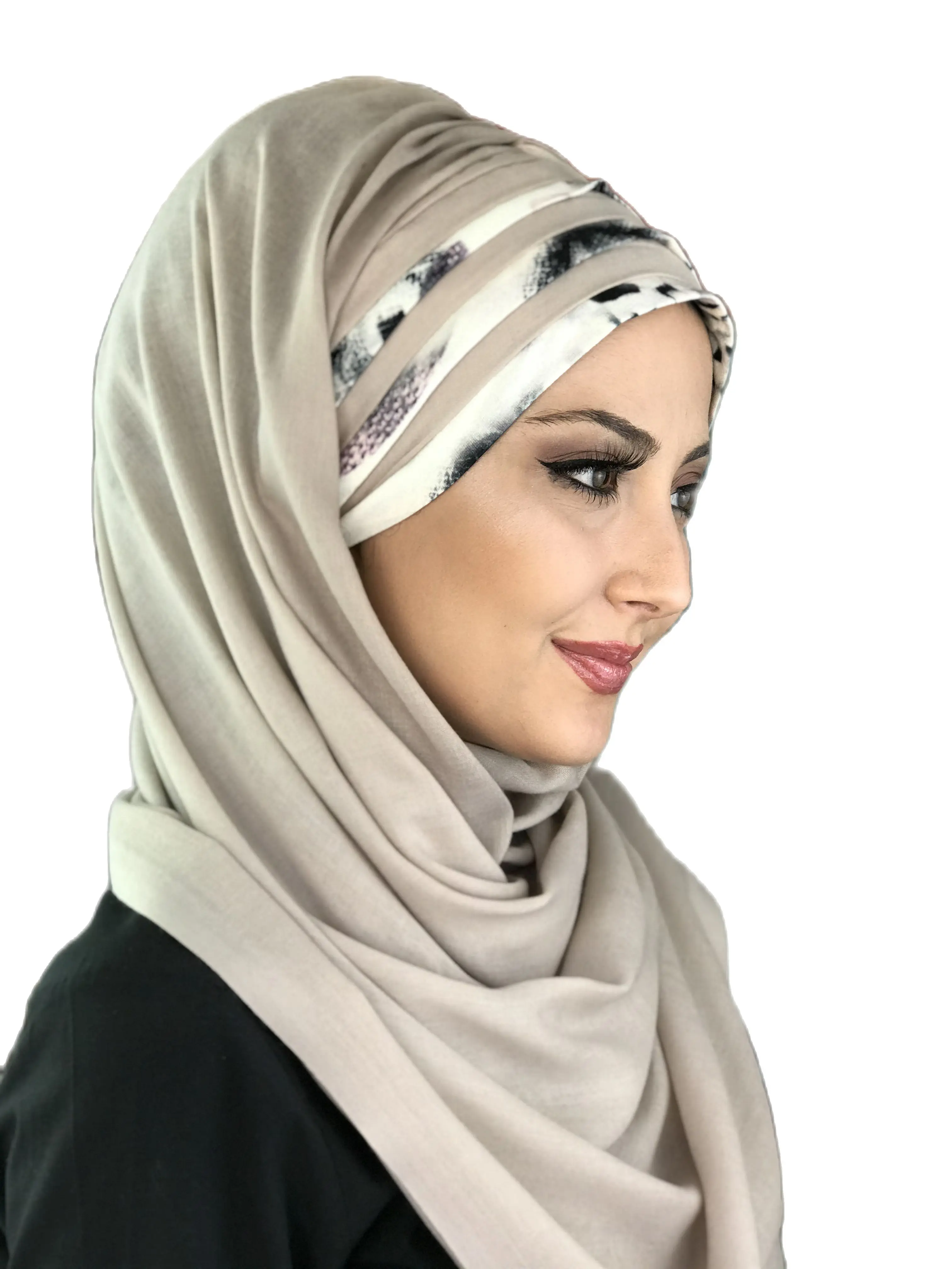 New Fashion Hijab Women 2023 Muslim Islamic Dress Hat Foulard Turban Chiffon Detailed Draped Ready Made Beige Shawl