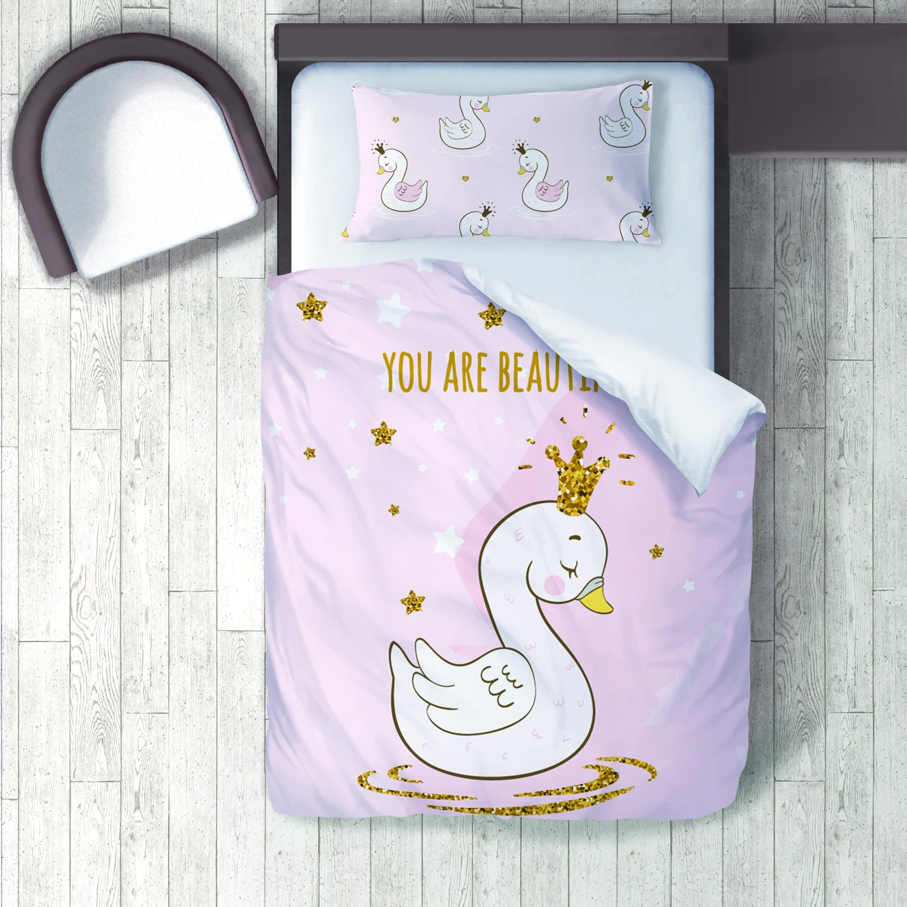 

Duvet Cover Set Bedding Set Pillow Case for Baby and Kids Room 3D Printed Powder Pink Stars Model 183