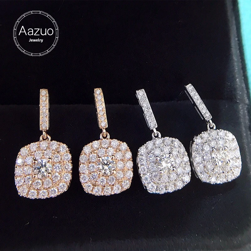 

Aazuo 18K Pure White Gold Real Diamonds 0.55ct Luxuly Square Stud Earring Upscale Trendy Classic Party Fine Jewelry Hot Sell