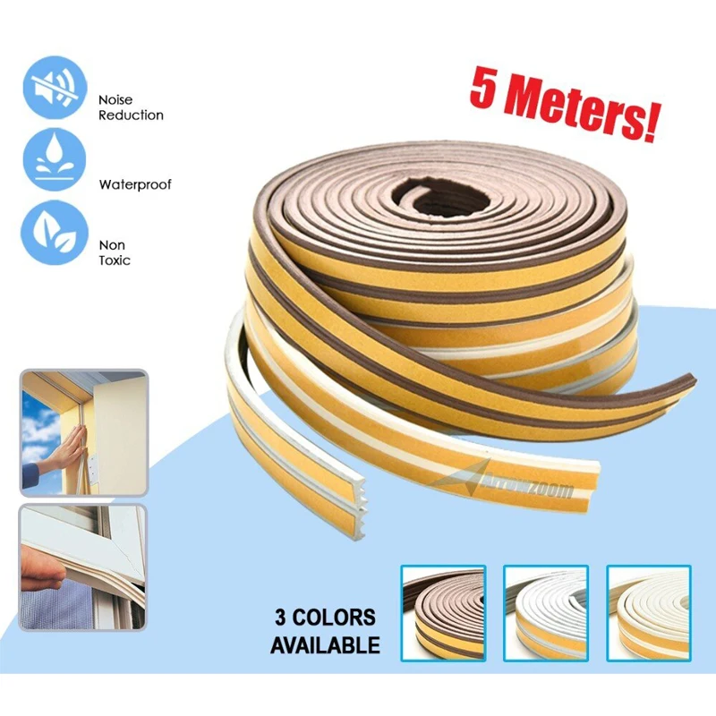 Самоклеящаяся уплотнительная лента для дверей и окон, 5 м