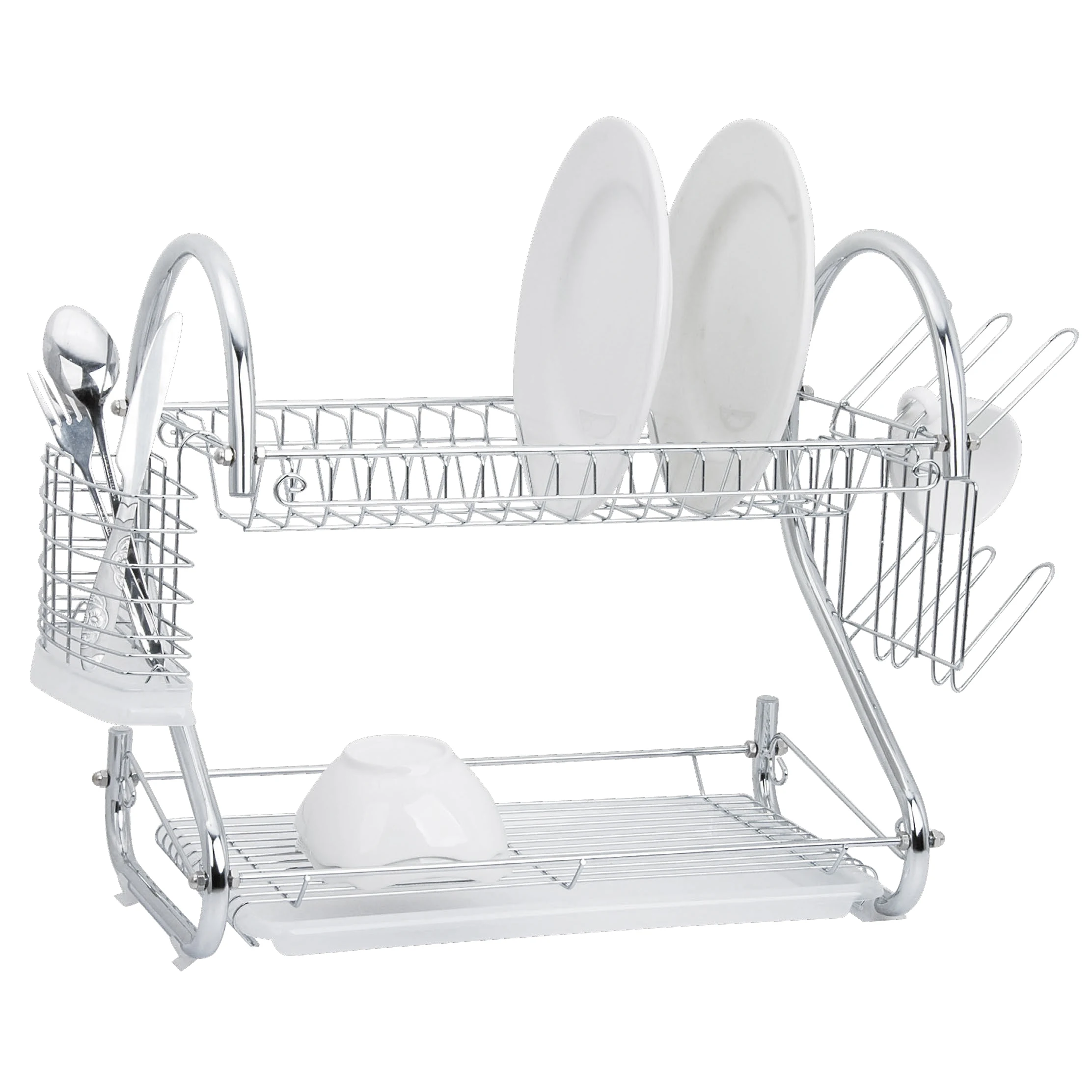 JOCCA dish rack for 2-level tableware. Dish drying holder with basket. Kitchen sink accessories for washing