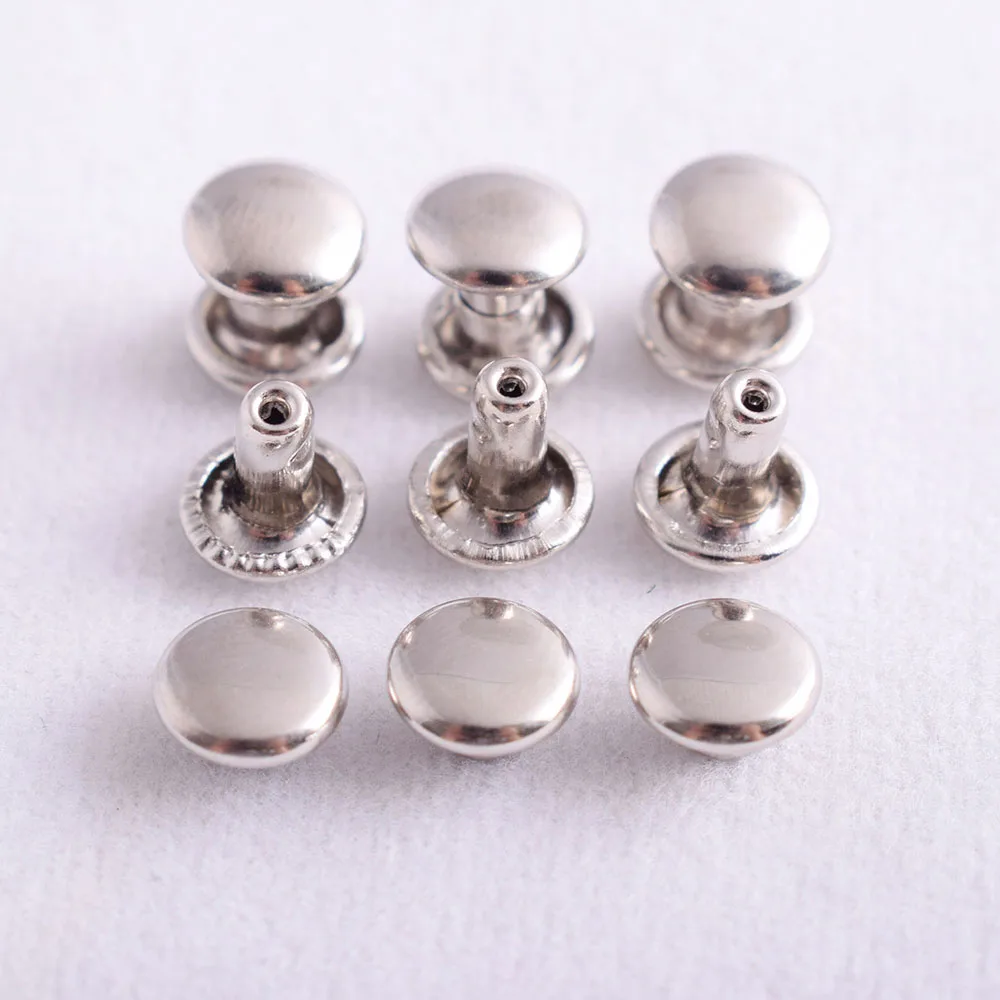 Metal Double Cap Leather Rivets - Silver Metal Rivet Studs for Leather Craft Clothes/Shoes/Bags/Belts Repair 50 set