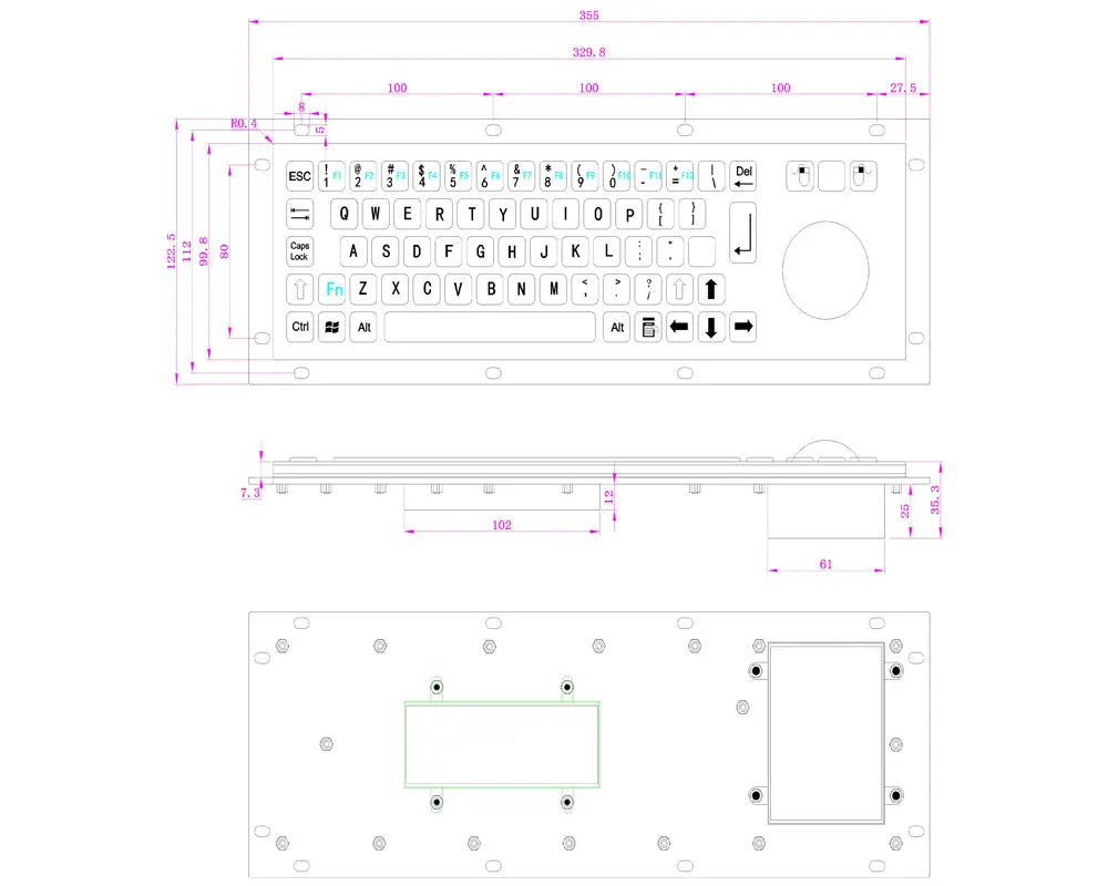 Imagem -06 - Teclado do Metal da Prova do Vandal com Rato do Trackball Teclado Industrial Impermeável Montagem do Painel Usb Prendido Aço Inoxidável