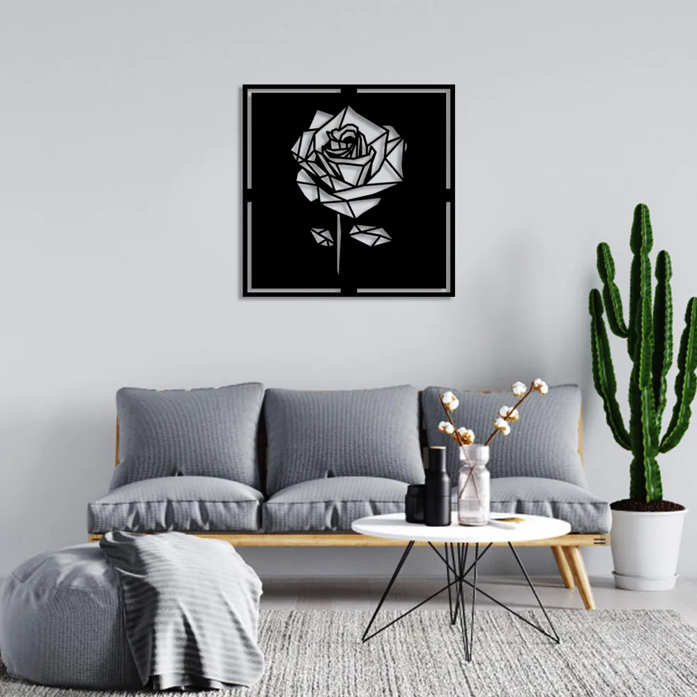 Geometric Piece Detailed Rose Rose Wall Room Home Accessory Wooden Table 50x50cm