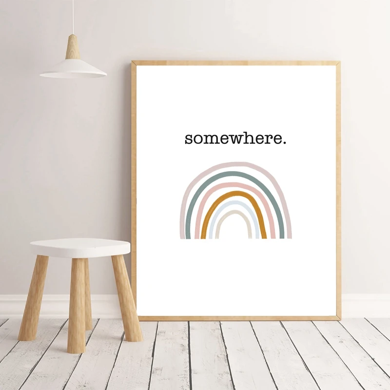 Rainbow Print Boys Girls Bedroom Decor Somewhere Over The Rainbow Nordic Poster Gender Neutral Nursery Wall Art Canvas Painting