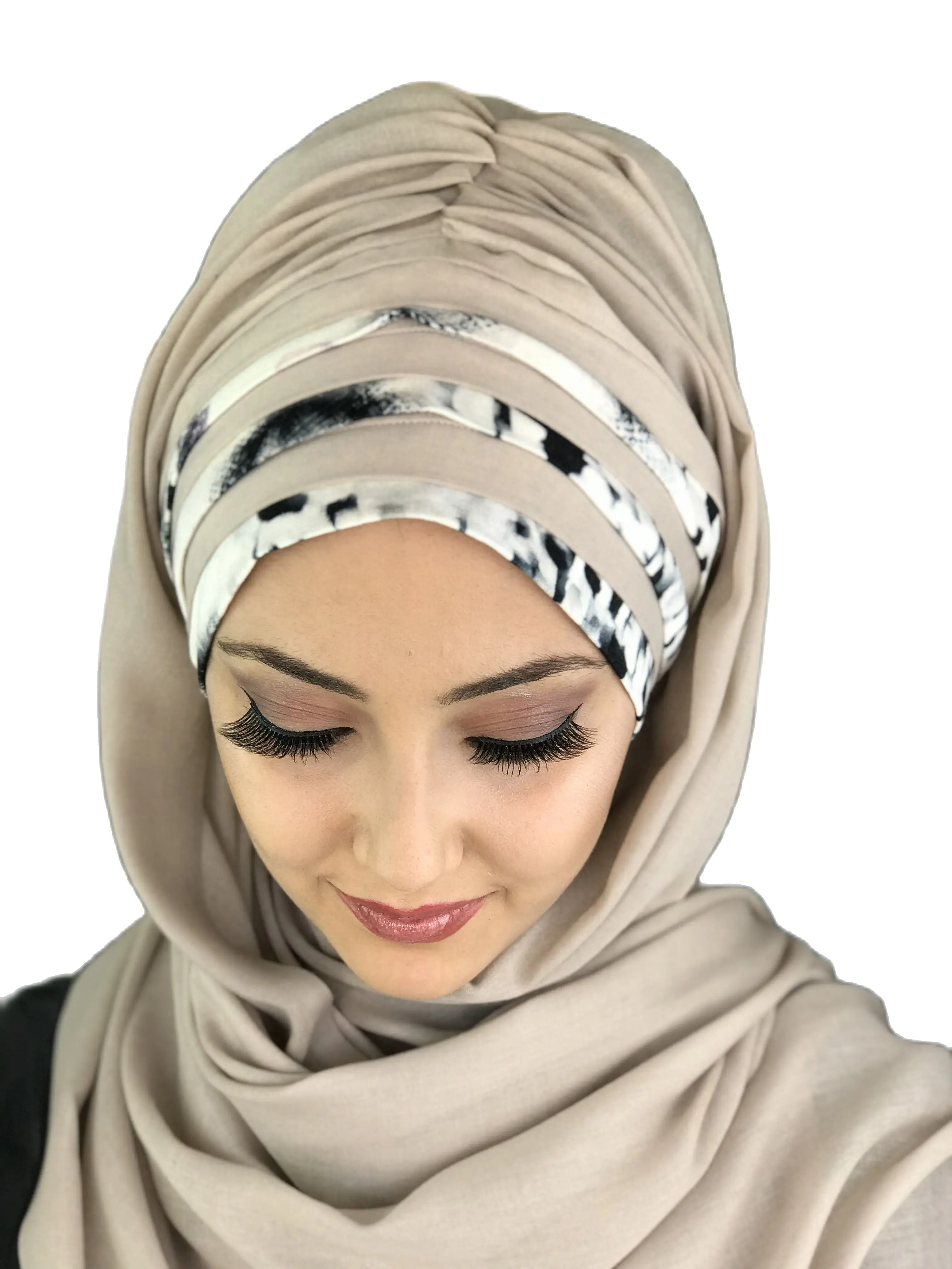 New Fashion Hijab Women 2023 Muslim Islamic Dress Hat Foulard Turban Chiffon Detailed Draped Ready Made Beige Shawl