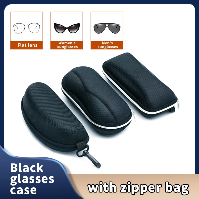 1pc protable óculos de sol protetor estilo simples viagem pacote bolsa caso preto caixa com zíper duro eyewear acessórios