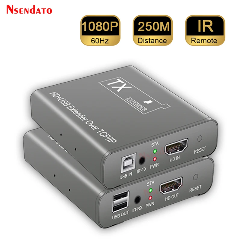 

HD USB Extender 1080P 250M Over RJ45 Ethernet cat5e 6 KVM Switch Wireless Video Transmitter Receiver Extender For Mouse keyboard