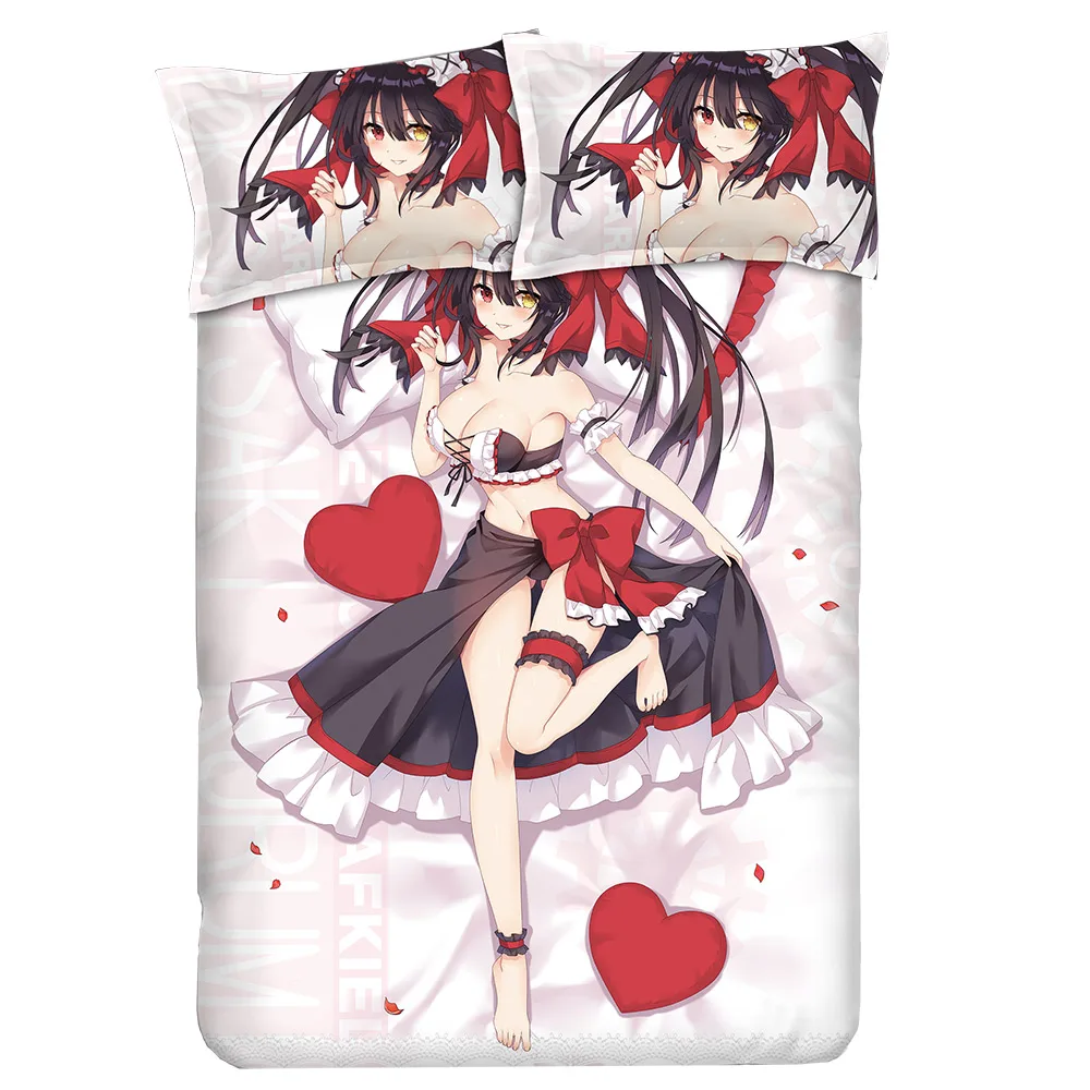 Anime Bedding Set with Cartoon Character, Duvet Covers, Pillowcases, Anime Bed Linen, Date A Live, Tokisaki Kurumi