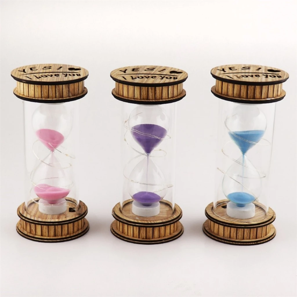 Design wooden look decor luminous table hourglass, wood. Decorative Hourglass wooden