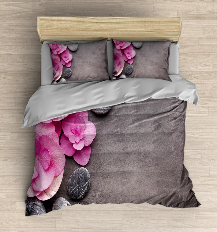 

Else 4 Piece Gray Wood on Pink Rose Leaves Spa Stones 3D Print Cotton Satin Double Duvet Cover Bedding Set Pillow Case Bed Sheet